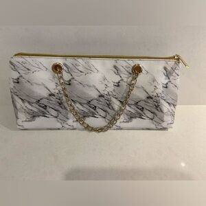 Contemporary Iceware Marble Insulated Wine Tote Vegan Leather Gold Chain